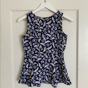 Banana Republic preppy navy print peplum top